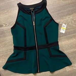 Thalia dark green and black zip up top.